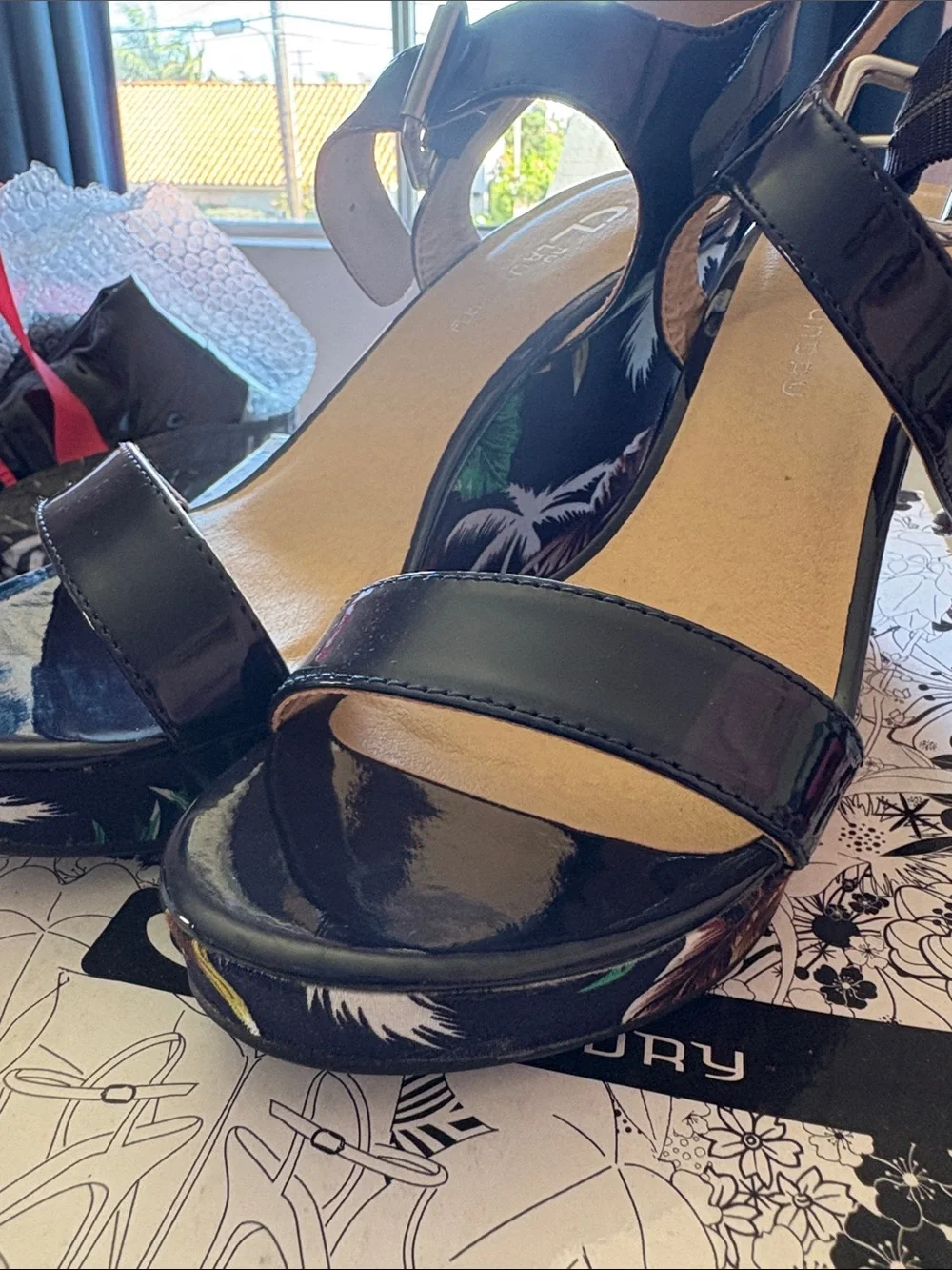 Navy Tropical Print Platform Infinity Slingback wedge Sandals - CL by Laundry